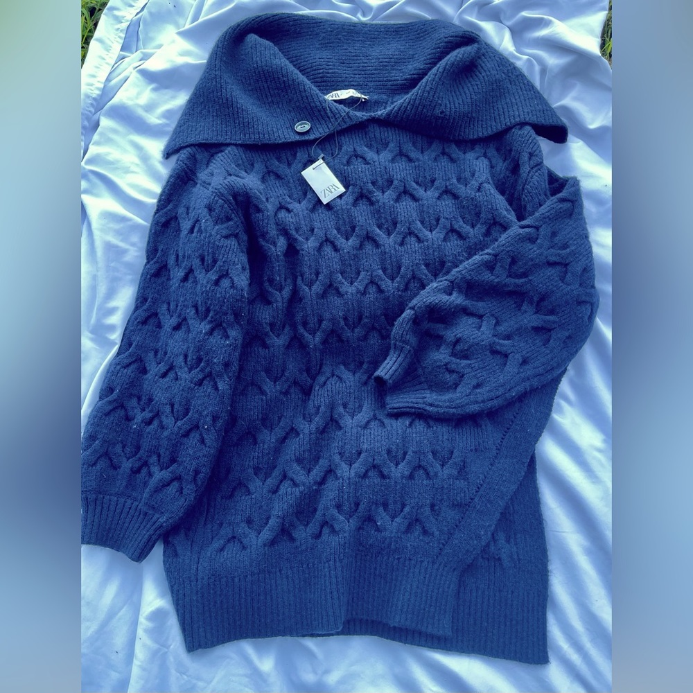 NWT Zara asymmetric sweater tunic, navy blue, Size- Small